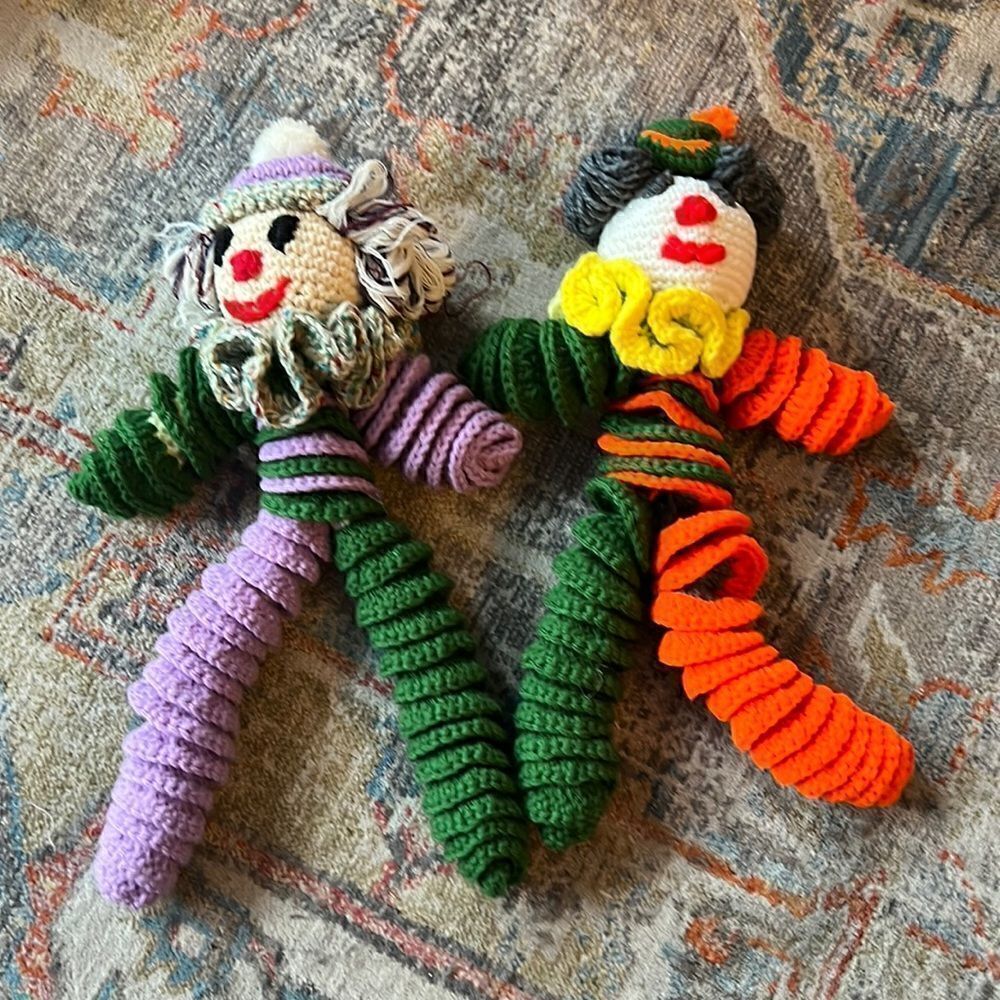 Vintage Knitted Handmade Spiral Clown Dolls